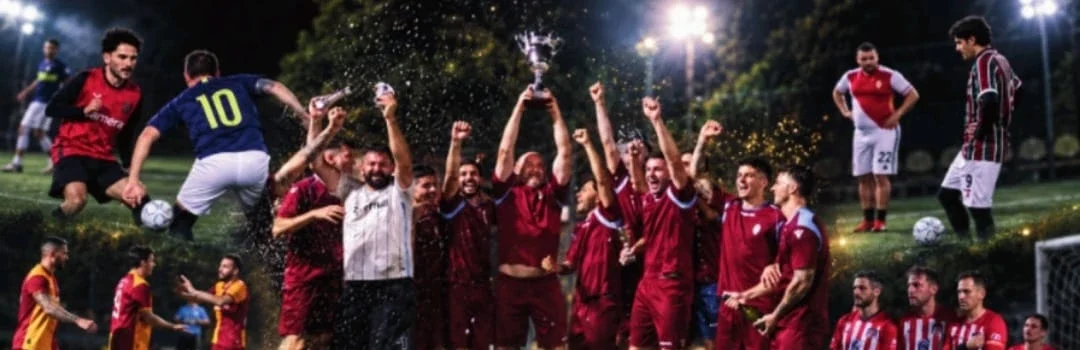 Una squadra alza la coppa sotto i riflettori. Foto dal volantino dei Tornei.